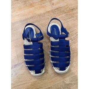 Jeffrey Campbell Blue Satin Caged Espadrille Sandals Womens 7.5 Flat Gladiator
